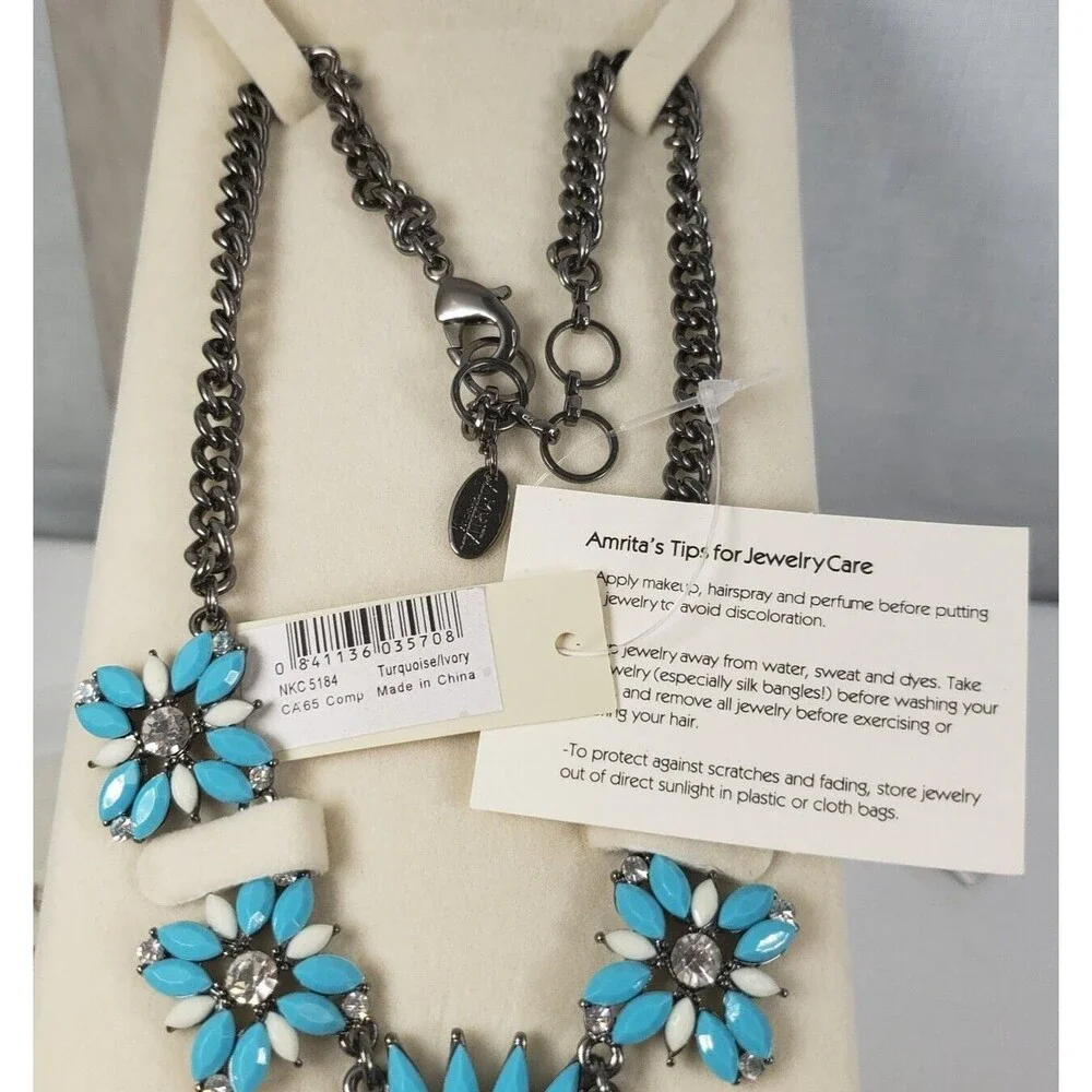 Amrita Singh Women Turquoise Ivory Rhinestone Necklace Southwestern Chunky